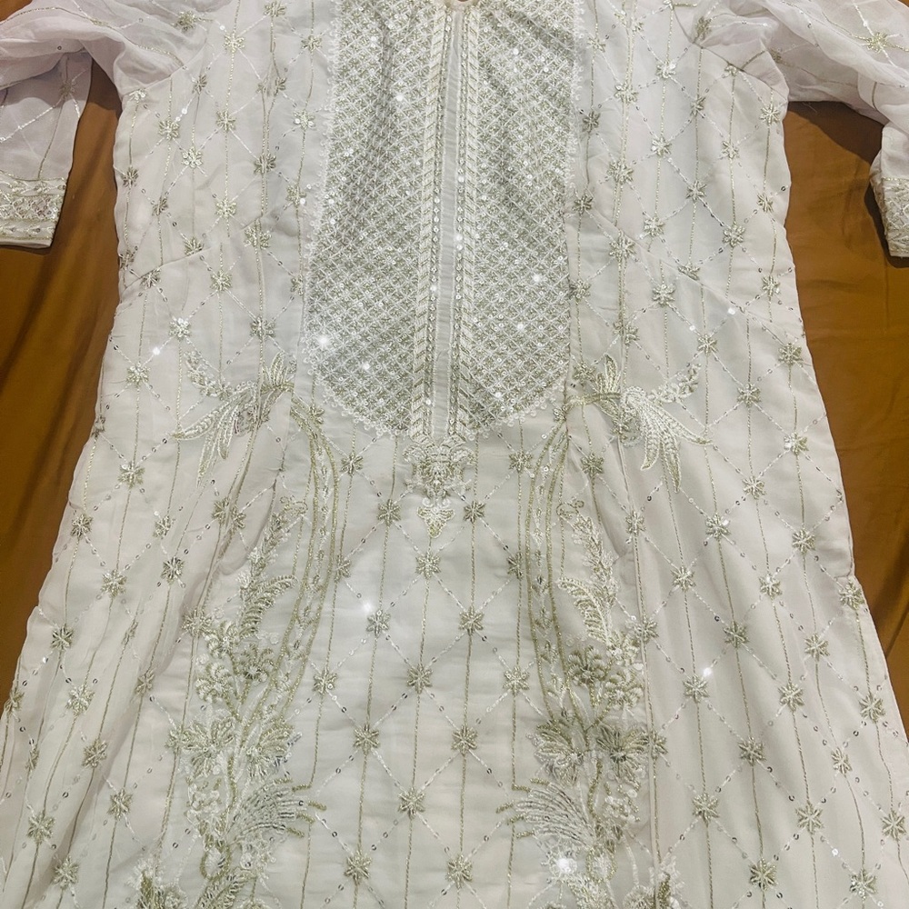 Elegant White Embroidered women Dress